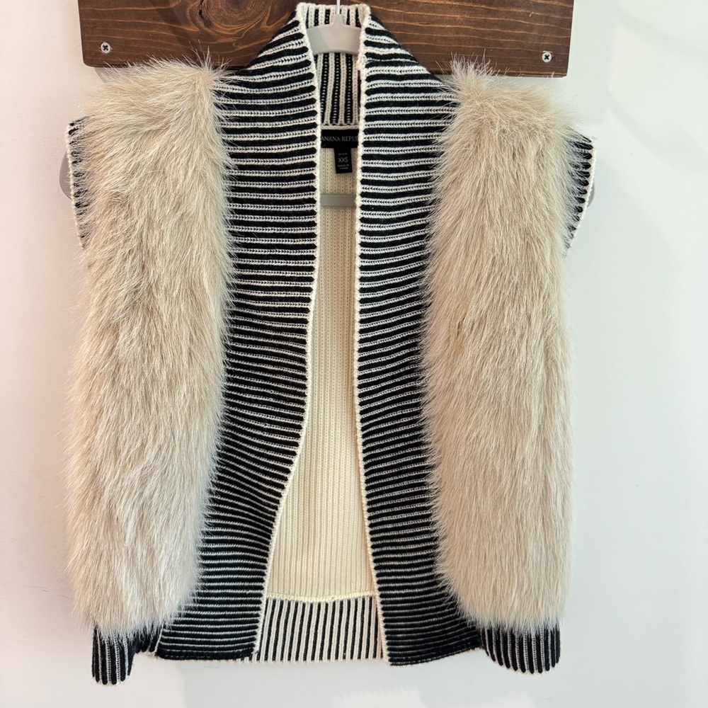 Banana Republic Faux Fur Merino Wool Blend Open Front Sweater‎ Vest XXS Petite